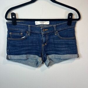Abercrombie & Fitch Y2K Micro Mini Short Shorts Blue Low Rise Cuff Stretch Sz 28